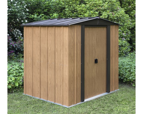Gartenschrank aus Metall mit Holzeffekt und Tür