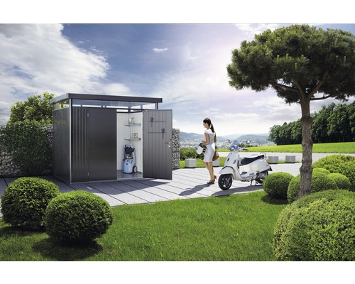 Abri de jardin HighLine H2 porte double battant, 257x177 cm, gris métallisé