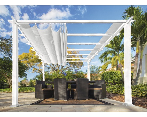 Pergola en aluminium, pavillon Paragon Outdoor Florida 10x10 avec voile d’ombrage réglable 320 x 320 cm blanc