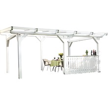 Pergola en bois blanche avec table et chaises pour l''extérieur