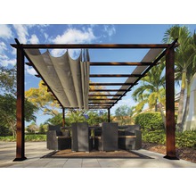 Pergola en aluminium, pavillon Florenz 11x16 avec voile d’ombrage réglable 350 x 505 cm Cocoa marron foncé-thumb-0