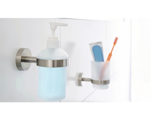Distributeur de savon mural et porte-brosse à dents dans la salle de bains
