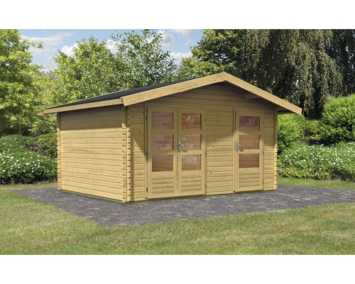 Chalet de jardin Karibu Lagor 1 468 x 390 cm naturel Abri de jardin en bois avec portes fenêtres dans le jardin