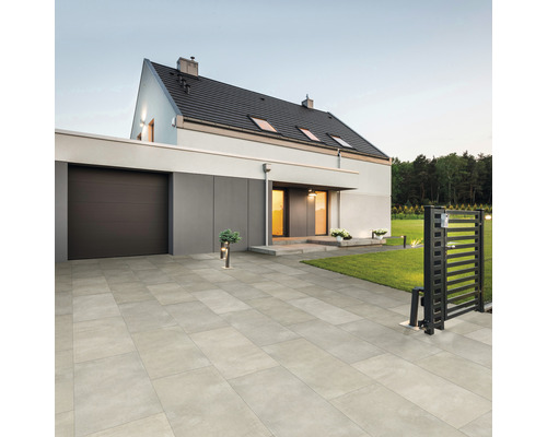 Dalle de terrasse en grès cérame fin Works gris clair 60 x 60 x 2 cm R11 B  - HORNBACH Luxembourg