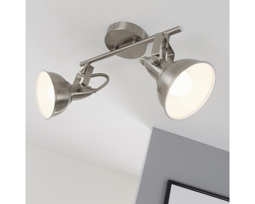 Spot de plafond à 2 ampoules, intérieur blanc, extérieur coloris aluminium, hxl 181x304 mm
