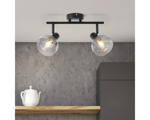 Deckenleuchte mit zwei klaren Glasschirmen und Leuchtmitteln