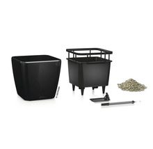 Bac Lechuza Quadro 43 x 43 x H 39 cm noir avec système d'arrosage de la terre avec insert pour plantes substrat indicateur de niveau d'eau