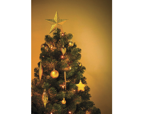 Sapin de Noël décoré avec une étoile et des boules de Noël