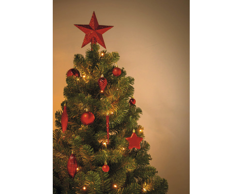 Geschmückter Weihnachtsbaum mit Christbaumschmuck und Sternspitze