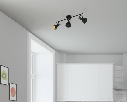 Spot de plafond FLAIR 3 ampoules Alrakis noir/mat/or L 550 mm