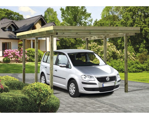 Carport simple toit plat avec matériel de montage, poteau 9x9 cm 304 x 510 cm traité en autoclave par imprégnation