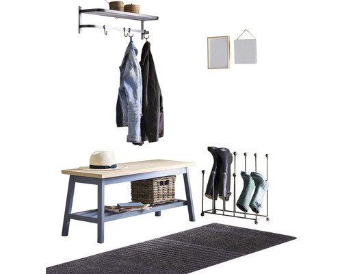 Ensemble de meubles de couloir avec porte-manteau, banc, étagère à chaussures et tapis de sol