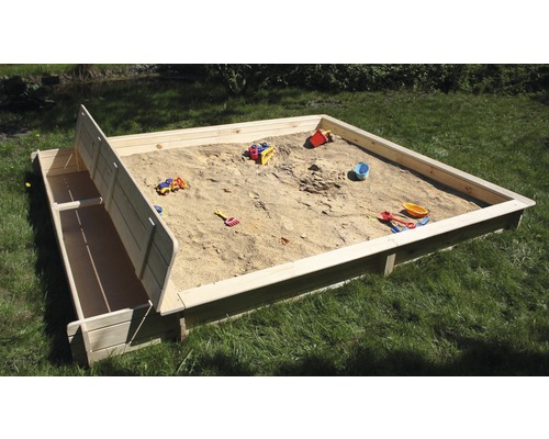 Bac à sable Yanick avec assise/coffre de rangement 225x253x21 cm naturel