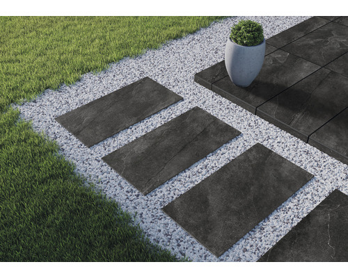 Dalle de terrasse FLAIRSTONE en grès cérame fin City Wave black bords rectifiés 120 x 60 x 2 cm