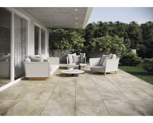 Dalle de terrasse FLAIRSTONE en grès cérame fin City Wave beige bords rectifiés 120 x 60 x 2 cm