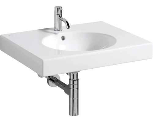 Keramikwaschtisch mit Armatur und Ablaufgarnitur für das Badezimmer