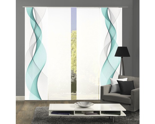 Vue d''une pièce avec des panneaux japonais à motif ondulé