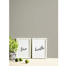 Scène décorative avec deux images encadrées avec les inscriptions Amour et Respiration, une plante et des citrons verts