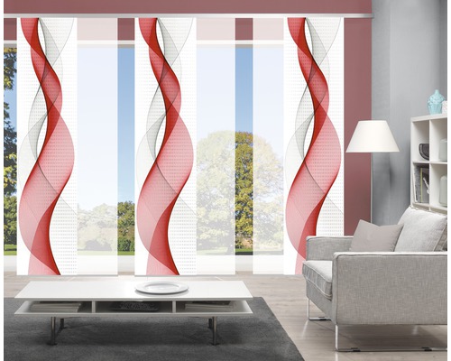 Vue d''une pièce avec des panneaux japonais à motif ondulé abstrait
