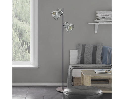 Lampadaire 2 ampoules H 158 cm Barnstaple brun-patine/noir avec interrupteur à pédale