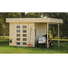 Blockbohlenhaus SKAN HOLZ Venlo 2 mit Fußboden und seitlichem Dach 420 x 290 cm natur