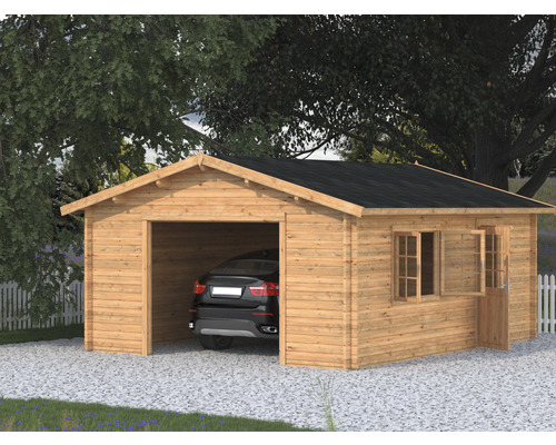 Garage simple Palmako Roger 23,9 m² sans portail 450 x 550 cm apprêt par immersion marron