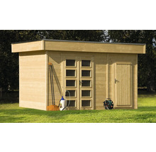 Blockbohlenhaus SKAN HOLZ Venlo 3 mit Fußboden und seitlichem Raum 420 x 290 cm natur