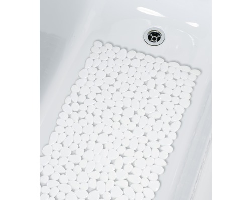 Tapis antidérapant pour baignoire Spirella Riverstone 75 x 36 cm blanc Baignoire avec tapis antidérapant et bonde d''évacuation