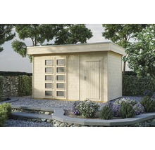 Blockbohlenhaus SKAN HOLZ Venlo 3 mit Fußboden und seitlichem Raum 420 x 290 cm natur