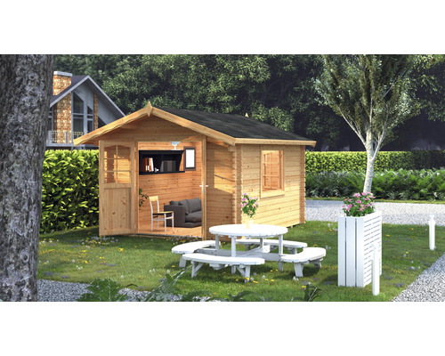 Abri de jardin Palmako Sally 10,2 m² avec plancher et auvent 300 x 360 cm apprêt par immersion marron