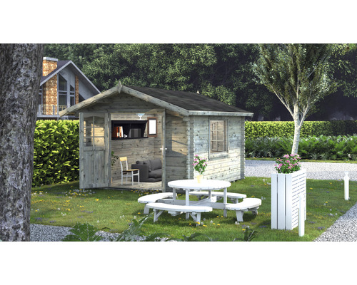 Abri de jardin Palmako Sally 10,2 m² y compris plancher et auvent 362 x 440 cm imprégné par immersion gris