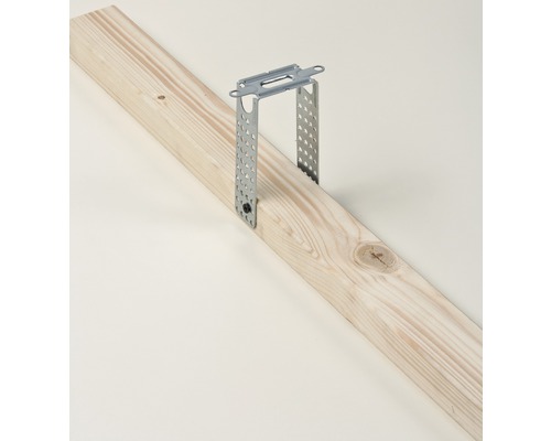 Sabot de solive métallique fixé sur une planche en bois