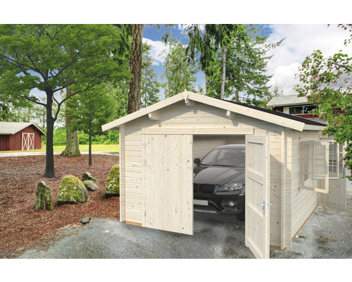 Garage simple Palmako Roger 19,0 m² avec porte en bois 360 x 550 cm naturel