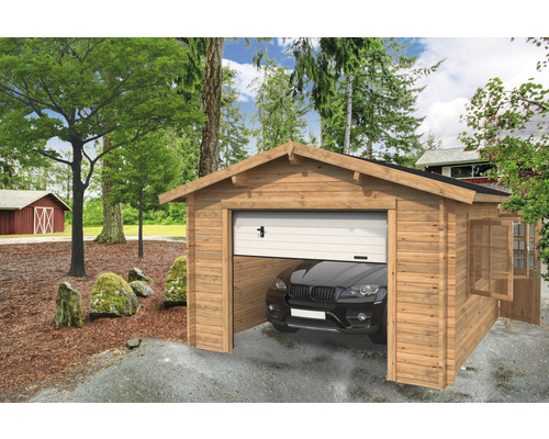Garage simple Palmako Roger 19,0 m² avec portail sectionnel 360 x 550 cm apprêt par immersion marron