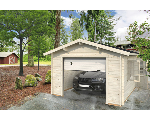 Garage simple Palmako Roger 19,0 m² avec portail sectionnel 360 x 550 apprêt par immersion