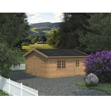 Garage simple Palmako Roger 27,7 m² avec porte en bois 540 x 540 cm apprêt par immersion marron