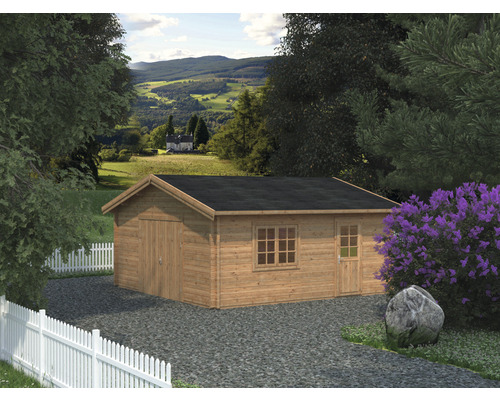 Garage simple Palmako Roger 27,7 m² avec porte en bois 540 x 540 cm apprêt par immersion marron