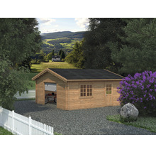 Garage simple Palmako Roger 27,7 m² avec portail sectionnel 540 x 540 cm apprêt par immersion marron