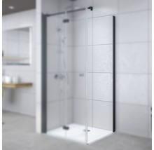 Paroi de douche à l''italienne avec verre et cadre noir dans une salle de bain