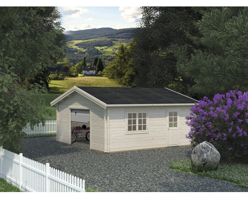 Garage simple Palmako Roger 27,7 m² avec portail sectionnel 540 x 540 apprêt par immersion