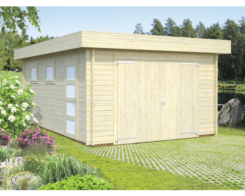 Garage simple Palmako Rasmus 19,0 m² avec porte en bois 360 x 550 cm naturel