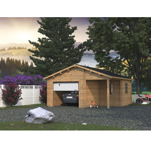 Garage simple Palmako Roger 21,9+5,2 m² avec portail sectionnel 510 x 550 cm apprêt par immersion marron