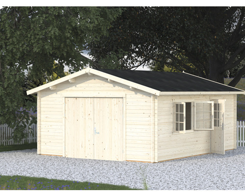 Garage simple Palmako Roger 23,9 m² avec porte en bois 450 x 550 cm apprêt par immersion