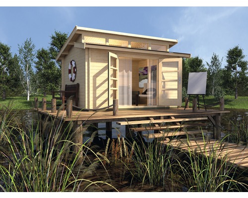Maison de jardin en bois avec terrasse au bord du lac
