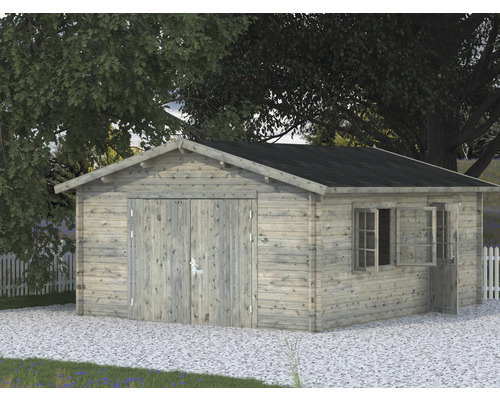 Garage simple Palmako Roger 23,9 m² avec porte en bois 450 x 550 cm apprêt par immersion gris