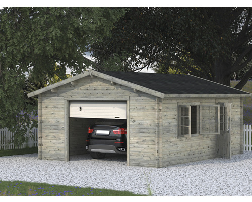 Garage simple Palmako Roger 23,9 m² avec portail sectionnel 450 x 550 cm imprégné par immersion gris
