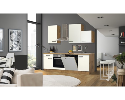 Cuisine intégrée moderne avec appareils électriques et lave-vaisselle dans un espace de vie ouvert.