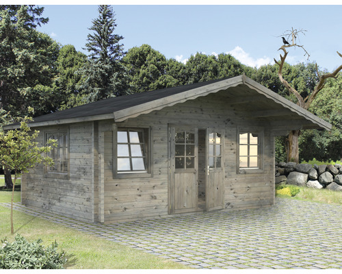 Gartenhaus Palmako Helena 18,6 m² inkl. Fußboden und Vordach 608 x 554 cm tauchgrundiert grau