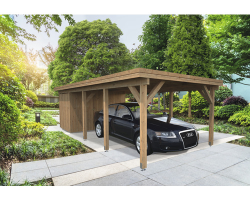 Espace outils Palmako pour carport Karl 23,1 m² 315 x 196 cm apprêt par immersion marron