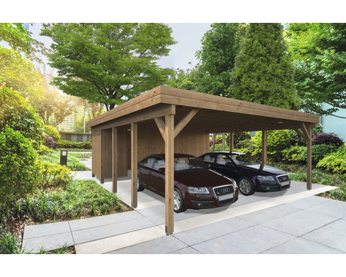 Espace outils Palmako pour carport Karl 40,6 m² 555 x 196 cm apprêt par immersion marron